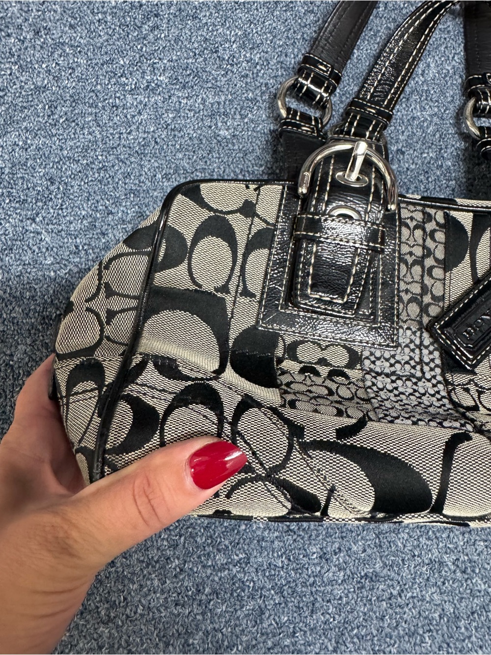 Coach Soho Satchel Patchwork Gray Signature Shoulder Boston Bag Y2K # F12317 - Picture 7 of 16